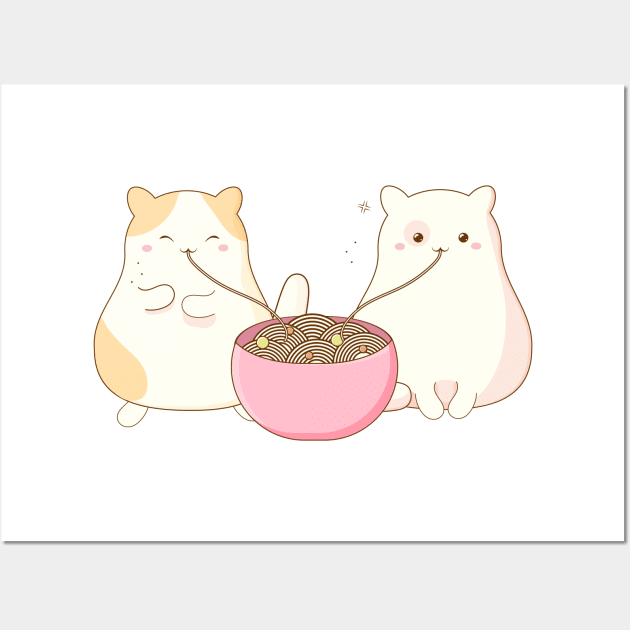 cute cats eating chinese korean noodles Wall Art by Ann4design